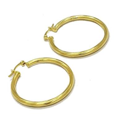 Imagem de Brincos Argolas Torneadas Fecho Italiano Banho Ouro 18k 4616 - Très Ch