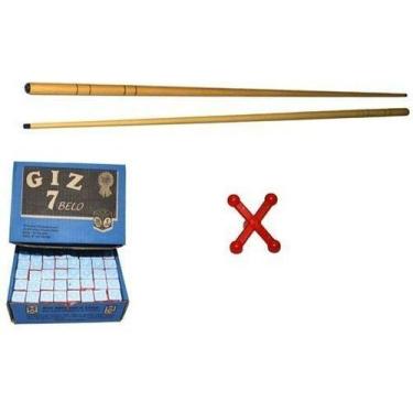 Imagem de Kit 2 Taco 1,45+ 144 Giz Azul+ 1 Cruzeta Sinuca Bilhar Bar - Tacolandi