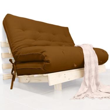 Imagem de Futon Casal Tokio Sofa Cama Caramelo Com Madeira Maciça
