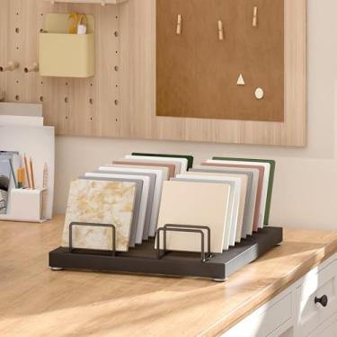 Imagem de lukar Suporte de exibição de amostras de azulejo, suporte de 20 compartimentos para exibição de azulejos pequenos, suporte de placa de amostra de piso de metal, suporte de amostra de cerâmica portátil