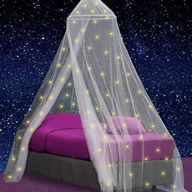 Imagem de Canopy para meninas cama com 67 pré-colado brilha no escuro estrelas - decoração de mosquiteiro princesa - tenda de quarto de crianças e bebês com luzes Galaxy - 1 kit de cama e pendurar de dossel incluído