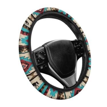 Imagem de SEANATIVE Capa de volante de carro felpuda para mulheres, meninas, geometria asteca, flanela, capa de roda de carro, protetor de volante de veículo quente e fofo para decoração de automóveis