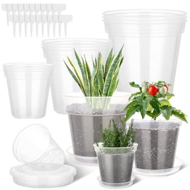 Imagem de GREANER Vasos de berçário transparentes de 16/8/25 cm, vaso de plástico transparente com sacuers, 24 pacotes para plantas, pacote variado, mudas e vasos de jardim para ambientes internos e externos
