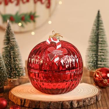 Imagem de Vela de bola de enfeite de Natal, vela perfumada de cranberry de Natal, decoração de bola de vidro vermelho, presente de Natal, centro de mesa de Natal