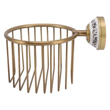 Imagem de Acouto Cesto de Vaso Sanitário Elegante de Cobre e Aço Inoxidável Com Acabamento de Porcelana Azul e Branco, Suportes de Parede para Banheiro Montados na Parede para Banheiro