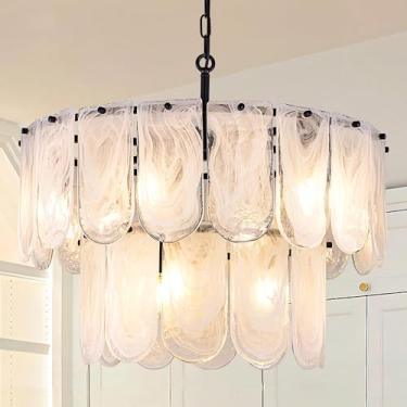 Imagem de Wellmet Lustre para sala de jantar, luminária pendente de teto de entrada de ilha de cozinha, lustre moderno com sombra de vidro para quarto, lustres redondos pretos para casa de fazenda para sala de