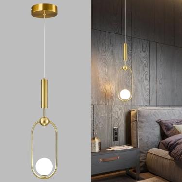 Imagem de ADCTHOME Luminárias pendentes de vidro oblongo moderno 1 luz, iluminação pendente de ouro Simplicidade, lustre de meados do século para cozinha, ilha, sala de jantar, quarto, entrada corredor (pacote