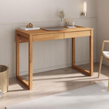 Imagem de IDIMEX Escrivaninha com Gaveta Madeira 2 Gavetas cor Freijo Noah Moderno Pes de Madeira 110 cm Escritorio