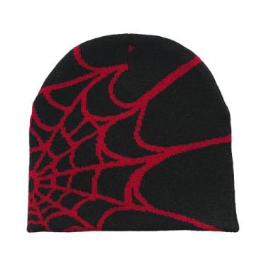 Imagem de Gorro Unissex Y2K De Tricô Com Estampa De Teia De Aranha Para Esportes