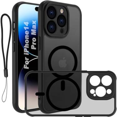 Imagem de USTIYA Magnética Capa para iPhone 14 Pro Max 6,7 polegadas Case Matte Acrílico Uso Resistente Protetora de Câmera Capinha Acessórios para Celular com Cordão Preto FGCX