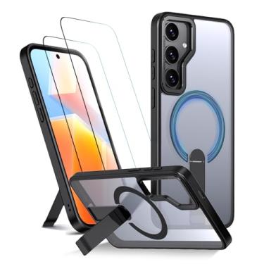 Imagem de Capa para Samsung Galaxy S25+ e S24+ Plus Capinha - Compatível com MagSafe, com protetor de ecrã temperado de 2 peças, estojo ultrafino resistente a choques e quedas com suporte ajustável