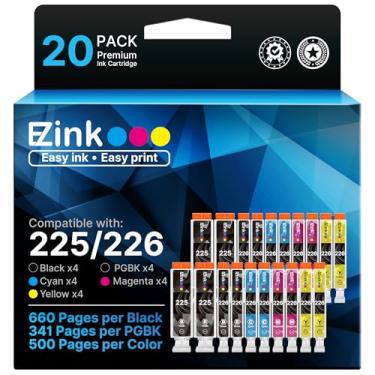 Imagem de E-Z Ink (TM) Cartucho de tinta compatível com Canon PGI-225 CLI-226 PGI225 CLI226 para usar com MG6220 MG6120 MG5320 MX882 MX892 (4 grandes pretos, 4 cianos, 4 magentas, 4 amarelos, 4 pretos pequenos), pacote com 20