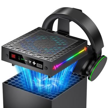 Imagem de Ventilador de resfriamento automático com tela LED para Xbox Series X com 9 modos de luz RGB, sistema de resfriamento ajustável por temperatura com 4 engrenagens para console Xbox Series X,