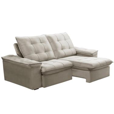 Imagem de Sofá Retrátil Reclinável Para Sala 3 Lugares 230cm Nijma F04 Veludo Bege - Lyam Decor
