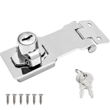 Imagem de Wopanxye Trava de ferrolho de 10 cm com chaves, fecho de trava de porta com chave de torção, fivela de aço inoxidável de segurança, para portão, porta de garagem, armários, armário, gaveta, armário