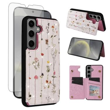 Imagem de Asuwish Capa de celular para Samsung Galaxy S25 Plus S25+ 5G capa carteira celular com protetor de tela flor luxuosa couro PU suporte para cartão de crédito suporte suporte S25Plus 25S + S 25 25+