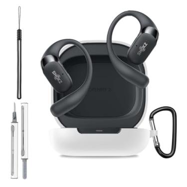 Imagem de Capa para SHOKZ OpenFit 2, capa protetora de silicone para SHOKZ OpenFit 2, capa de corpo inteiro à prova de choque com proteção contra arranhões, com chaveiro, cordão e kit de limpeza, branca