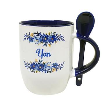 Imagem de Caneca Colher Floral Azul Presente Amigo, Filho, Marido, Avô - GMH