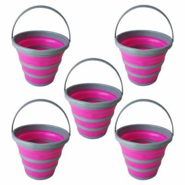 Imagem de Kit 5 Unidades Balde Dobrável Retrátil Rosa 10 Litros Multiuso - Brali