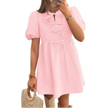 Imagem de Vestido ZESICA Summer de manga curta com gravata frontal Babydoll rosa
