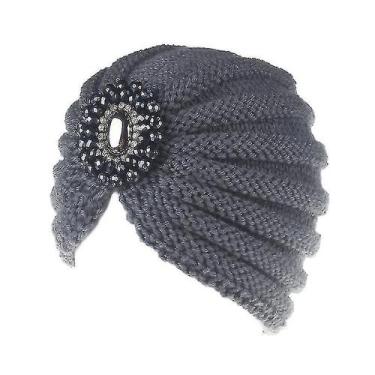 Imagem de Chapéus 2 peças senhoras inverno quente gema turbante bonés de malha m