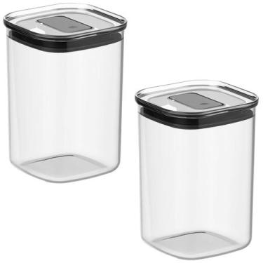 Imagem de Kit 2 Potes Herméticos Quadrados 1L Vedação Dupla Tampa com Trava para