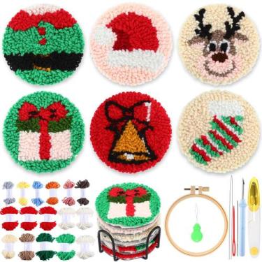 Imagem de Kit Punch Needle Coaster Yaomiao Christmas, 6 unidades com ferramentas