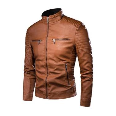 Imagem de Jaqueta de couro masculina slim - Tshudi, Caramelo, M