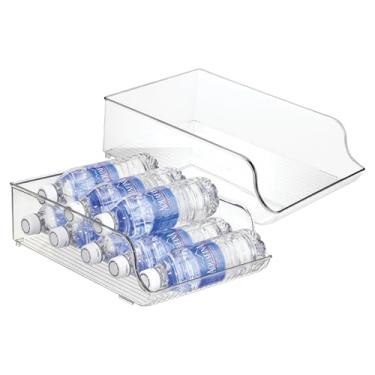 Imagem de iDesign Garrafa de água de plástico livre de BPA e suporte para bebidas, organizador de geladeira, para cozinha, porão, garagem – Conjunto de 2, 23 cm x 35 cm x 10 cm, plástico transparente