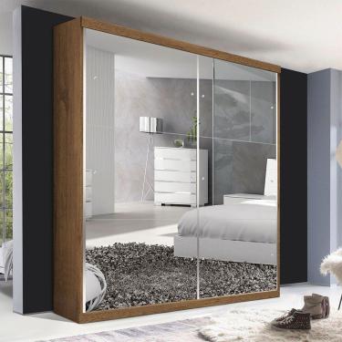 Imagem de Guarda Roupa Solteiro 2 Portas De Correr 2 Gavetas E 6 Espelhos Salvador Top Minastex Freijó