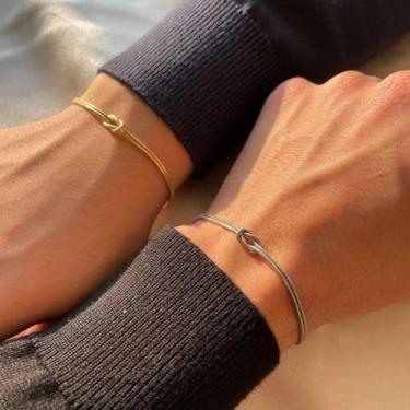 Imagem de Pulseiras douradas prateadas para mulheres e homens, delicada, empilhável, corrente em camadas, coração, pérola, nó, miçangas, berloques, joias, presentes, One Size, Metal, Sem Pedra Preciosa