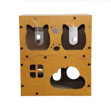 Imagem de Casa de papelão arranhador para gatos, espreguiçadeira, cama com brinquedo de bola, pequenos animais brincam, descansam, dormem, caixa de correio, tábua durável, vários gatos amigos (2 andares)