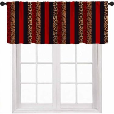 Imagem de Cortinas de saia com estampa de pele para mulher, menina, sala de estar, quarto, cozinha, banheiro, girafa, zebra, listrada, vermelha, marrom escuro, cortinas de cozinha, sanefas, sanefas, 137 x 45 cm