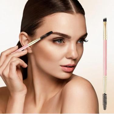Imagem de Conjunto de pincéis de sobrancelha de ponta dupla, pacote duplo, ferramentas de maquiagem para sobrancelhas para modelagem e detalhes precisos (ouro-rosa)