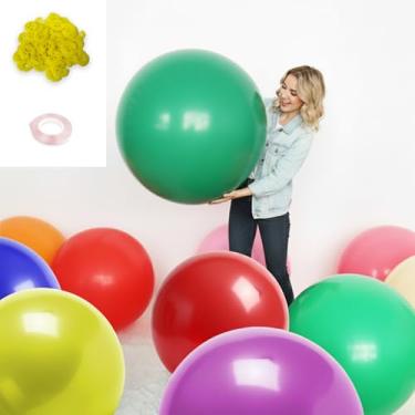 Imagem de 36-Inch Giant Rainbow Balloons Set – 9 Multi-Color Latex Balloons with 20 Patent Balloon Clips & 1 White Ribbon – Birthday, Wedding, Baby Shower, Kids Outdoor Fun, Party Decorations