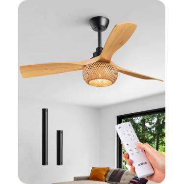 Imagem de Ventilador de teto EDISHINE 52" Boho Rattan Light Remote 120V