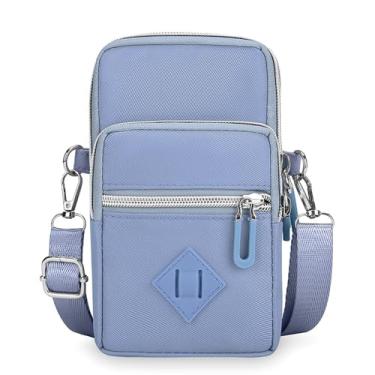 Imagem de Bolsa transversal pequena para mulheres - Mini bolsas de telefone com alça transversal e carteira - bolsa de braço de nylon, Azul-celeste