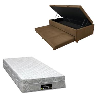 Imagem de Cama Box Baú Solteiro com Auxiliar (Bicama) + Colchão RivIera Molas Ensacadas 25cm | Kit Completo com Cabeceira Botonê Opcional | Diversas Cores (2, SUEDE MARROM, SEM CABECEIRA)