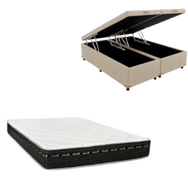 Imagem de Cama Box Baú Bipartida Blindada + Colchão Eagle Molas Bonnel 22cm | Kit Completo com Cabeceira Botonê Opcional | Diversas Cores (2, CORINO BEGE, SEM CABECEIRA)