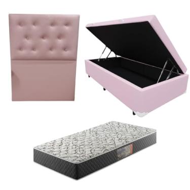Imagem de Cama Box Baú Blindada com Colchão de Espuma D33 20cm + Cabeceira Botonê (CORINO ROSA, Solteiro)