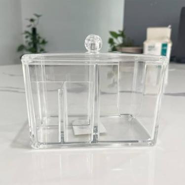 Imagem de Organizador de Acrílico Multiuso com Tampa, Transparente, 10x10,5x14,5cm, Divisórias Funcionais, para Cosméticos, Banheiro, Escritório