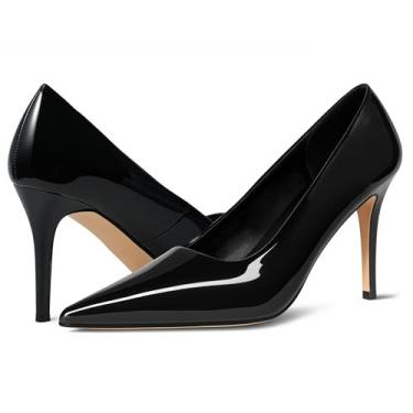 Imagem de heelchic Salto agulha para mulheres, bico fino, salto alto, sem cadarço, bico fechado, sapatos de casamento, Preto, 41