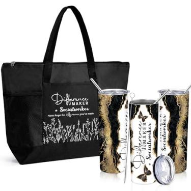 Imagem de Sieral Cesta de presente de agradecimento do mês de assistente social, copo de 590 ml com pincel de palha, sacola inspiradora para assistentes sociais escolares, presente de graduação, assistentes