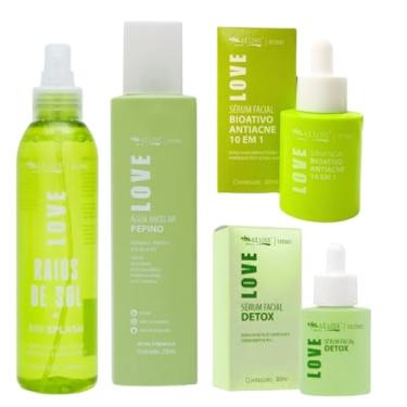 Imagem de Max Love Kit Skincare Facial, Água Micelar Pepino 290ml, Sérum Antiacne 10 em 1, Sérum Detox, Body Splash Raios de Sol 200ml, Vegano, Tratamento Completo para Pele