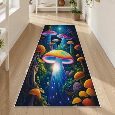 Imagem de Tapete de corredor de cogumelo, 6 x 0,9 m, tapete de pista de corrida de cogumelo, estampa floresta, conto de fadas, tapete lavável, macio, para sala de jogos infantis, almofada antiderrapante
