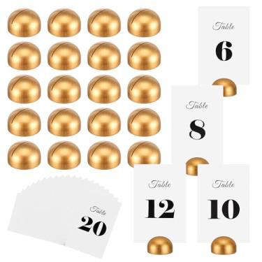 Imagem de 20 peças de suportes de números de mesa redondos dourados, suportes de número de mesa, porta-cartões cursivos modernos, números de 1 a 20 para recepção de casamento, festa de aniversário, eventos de