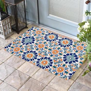 Imagem de Tapete de porta frontal retrô boho com estampa floral, entrada externa, antiderrapante, absorvente, capacho para ambientes internos e externos para varanda, decoração de casa, 41 x 61 cm, estilo