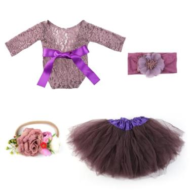 Imagem de Macacão infantil para fotografia de recém-nascido, adereços multicoloridos, saia tutu, flor, faixa de cabeça para bebês, adereços sortidos