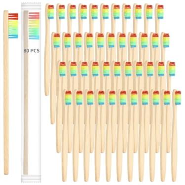 Imagem de LUMINFLY Escovas de dentes de bambu para viagem, nylon, carvão, 80, escovas de dentes para escovas de dentes, cerdas para adultos, peças coloridas, para uso diário, colorido, flexível, para escova