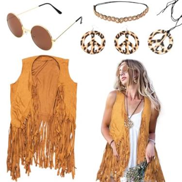 Imagem de Fantasia feminina hippie dos anos 60, vestido chique feminino para Halloween, conjunto de colete com franjas de discoteca para carnaval, festas temáticas